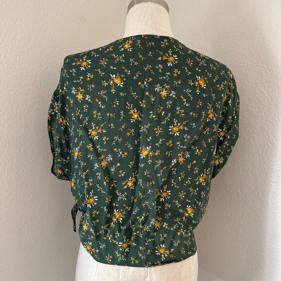 Madewell Fresh Spring Wrap Blouse V Neck Lightweight Green Floral Print Sz L - Picture 2 of 10